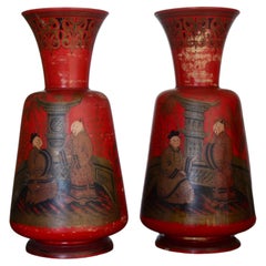 Pair of Ceramic Chinese Red Vase 