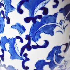 Pair of Ceramic Chinoiserie Blue and White Ginger Jars with Lids