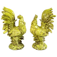 Pair of Ceramic Cockerels, Bassano, Italy, Mid-20th Century