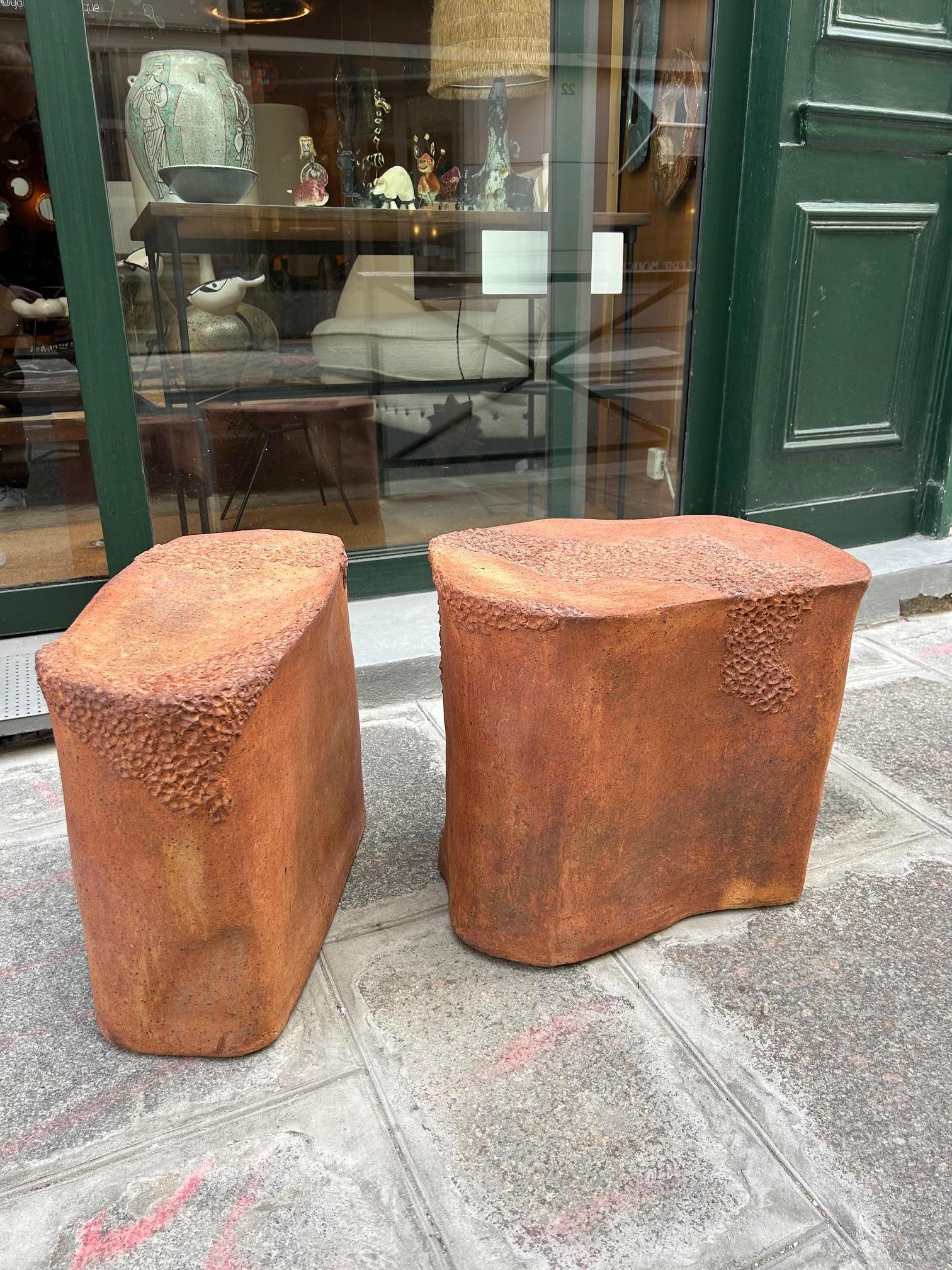 Français Paire de tables basses en céramique par Fourmanoir, France, 1980's en vente