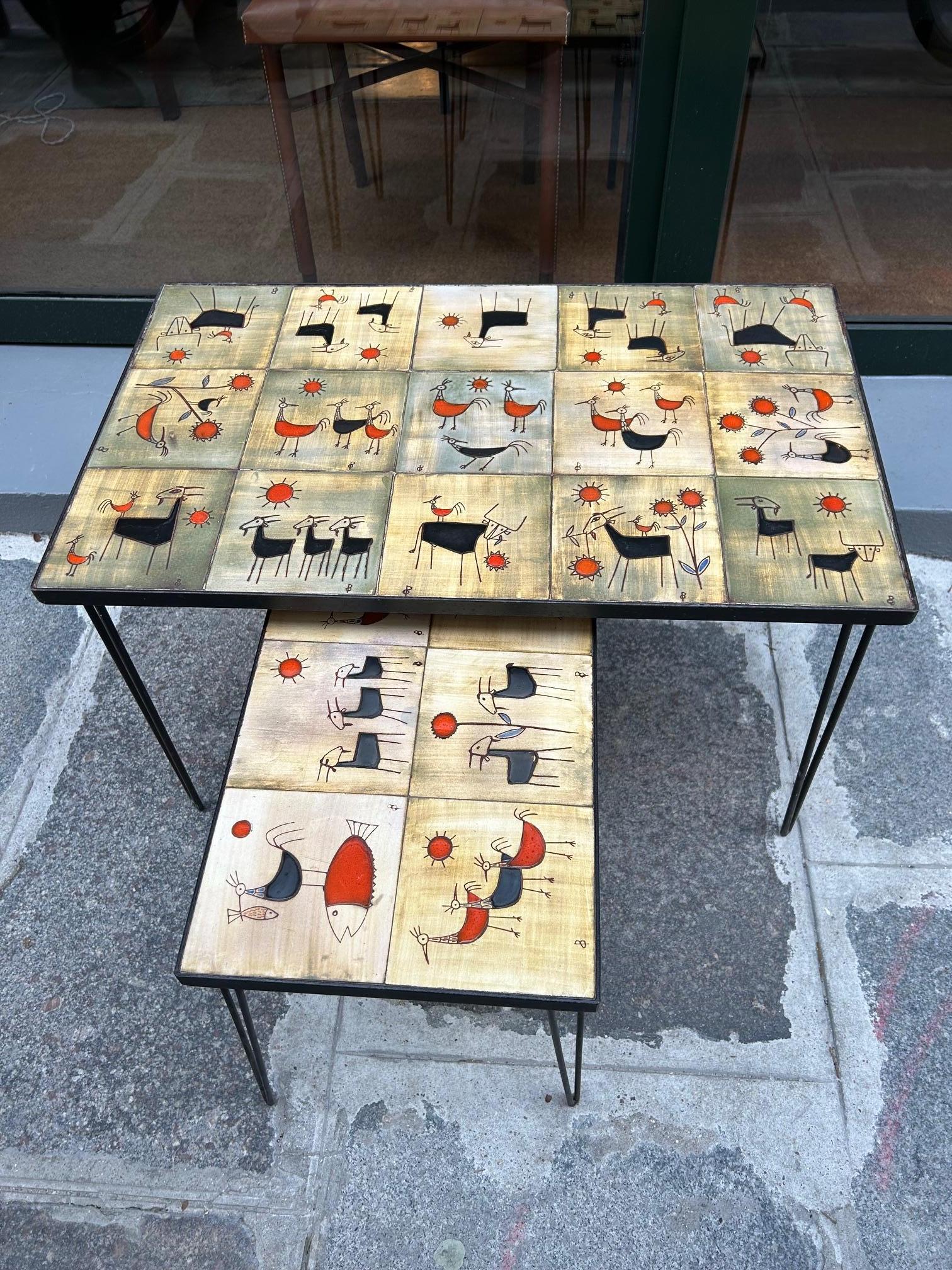 Céramique Paire de tables basses en céramique Olivier Pettit, France, vers les années 1960 en vente