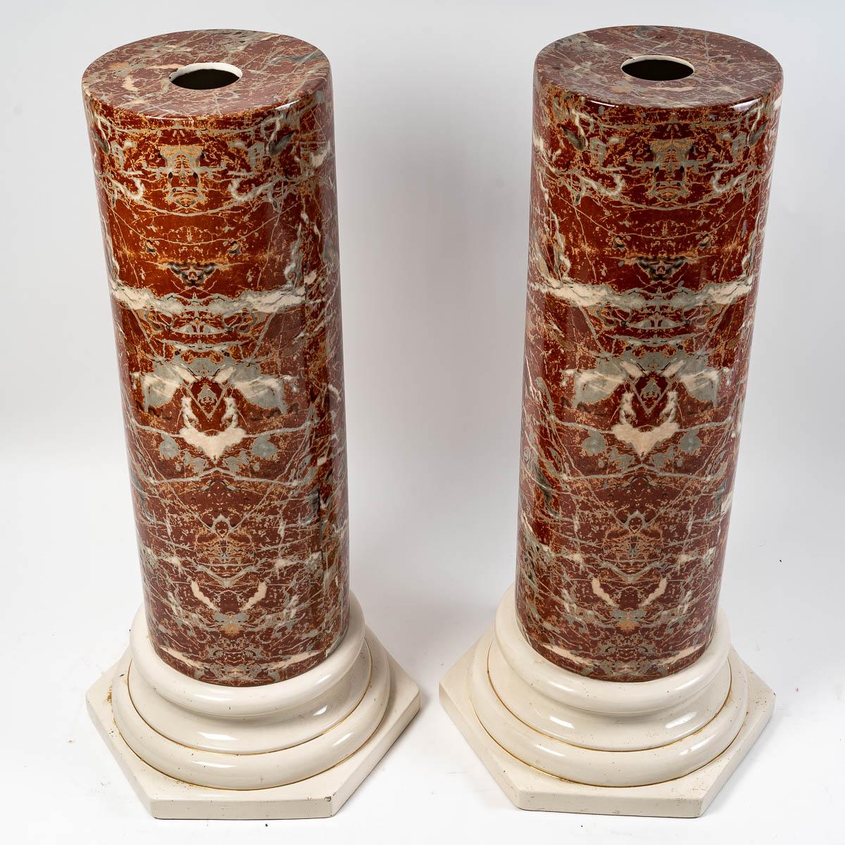 Napoleon III Pair of Ceramic Columns, Late 19th Century For Sale