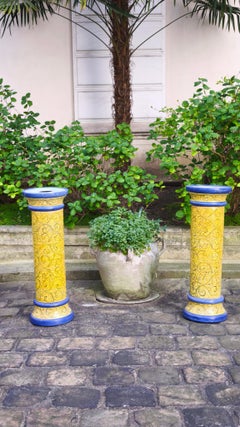 Pair of ceramic columns, stands, pedestals, Italy
