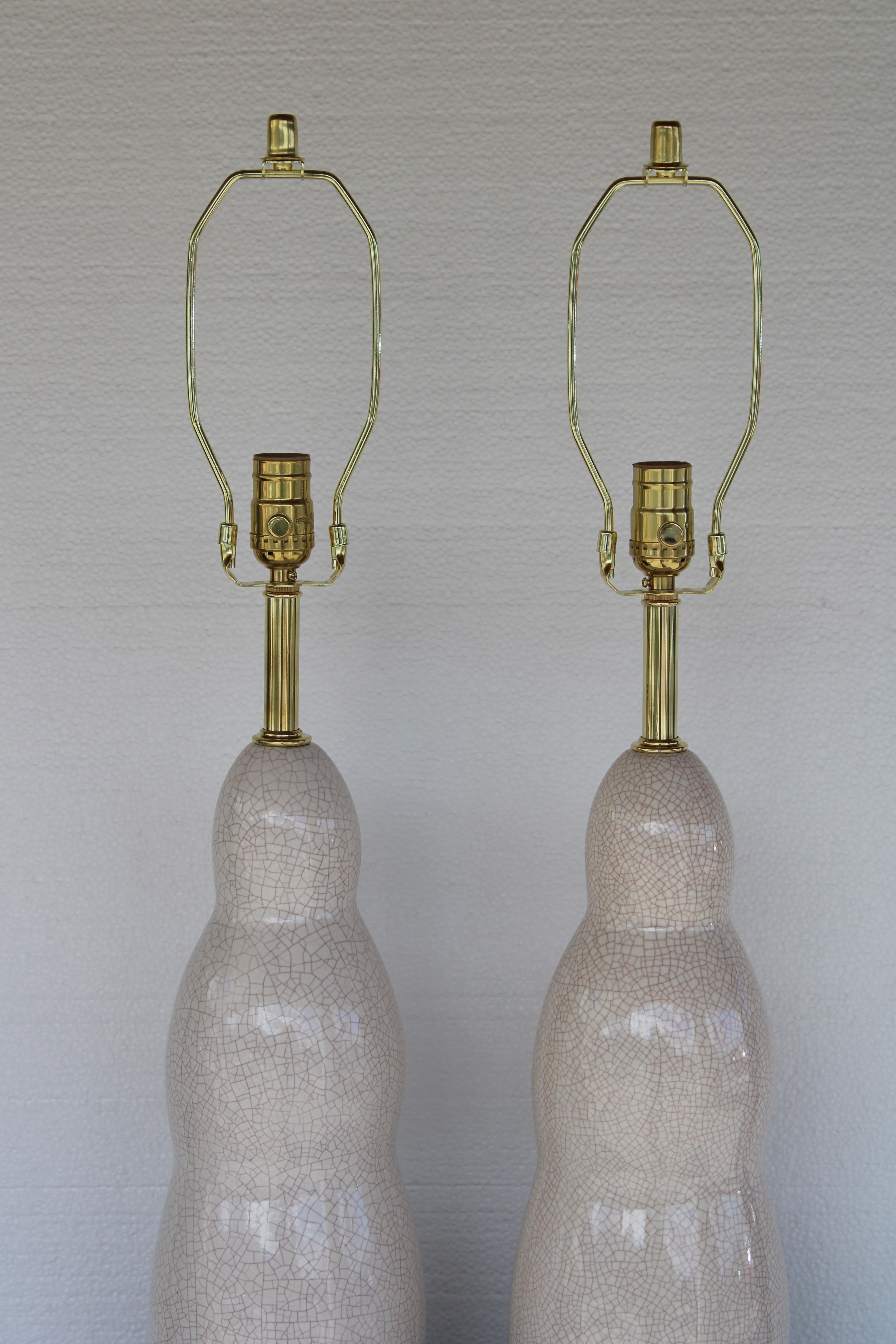 Mid-Century Modern Pair of Ceramic Crackle Glaze Lamps
