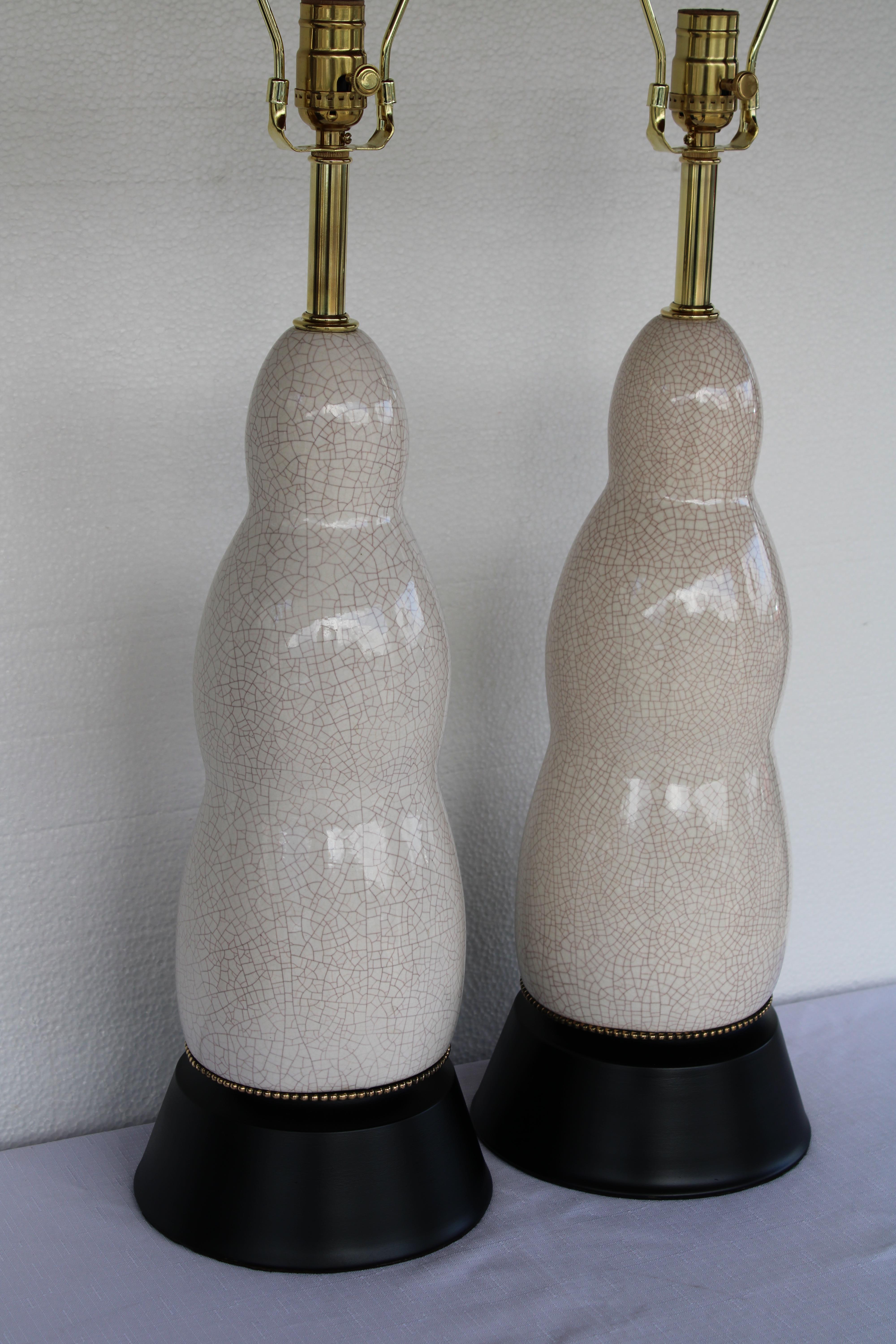 Mid-20th Century Pair of Ceramic Crackle Glaze Lamps