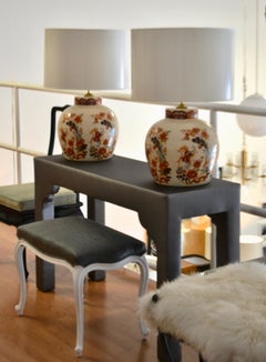 Pair of Ceramic Crackle Glazed Jar Form Table Lamps