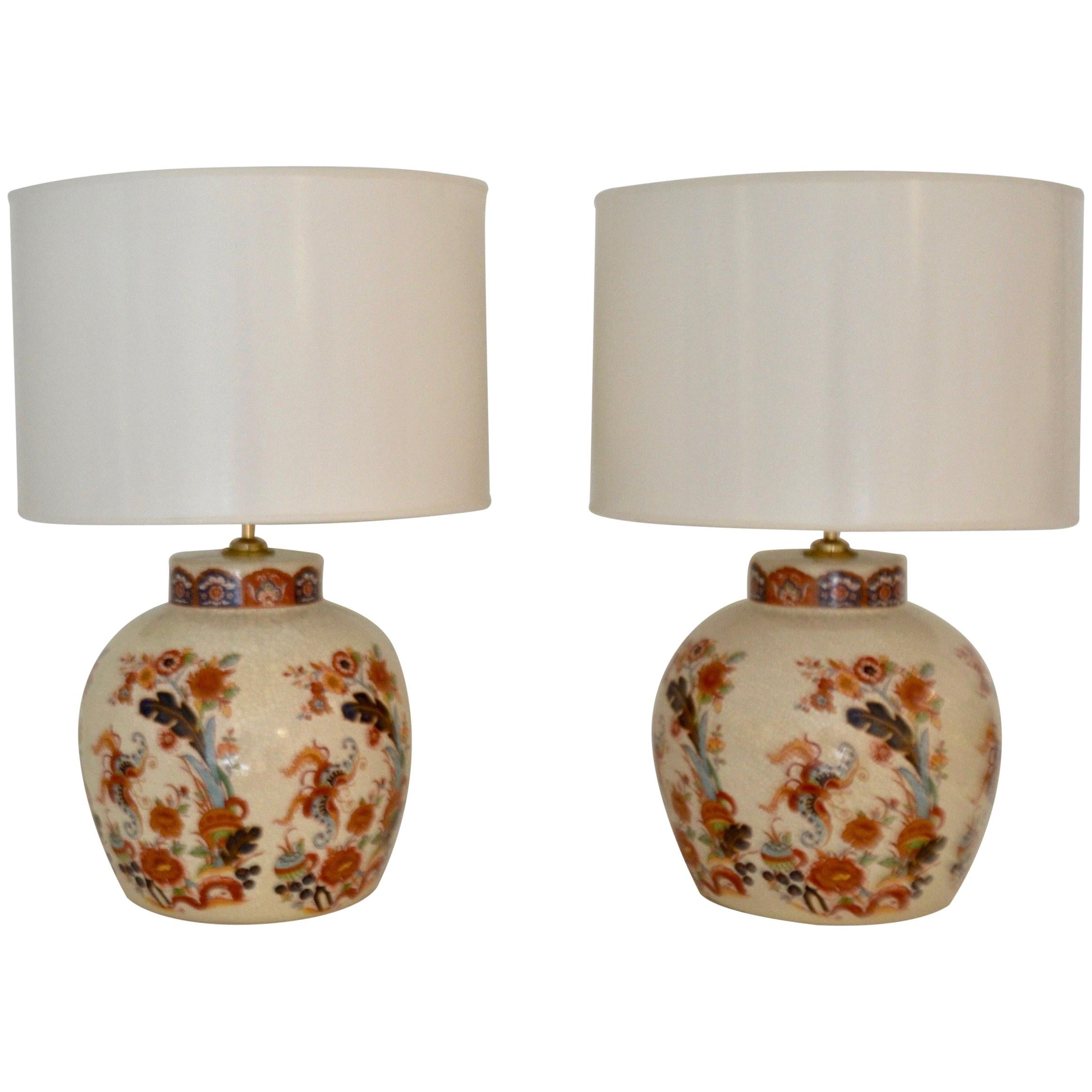 Pair of Ceramic Crackle Glazed Jar Form Table Lamps For Sale