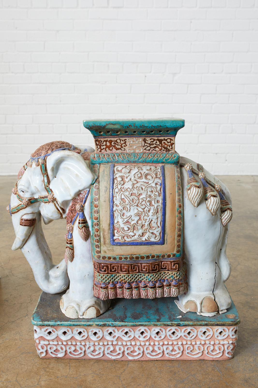 Pair of Ceramic Elephant Garden Stool Drink Tables 3