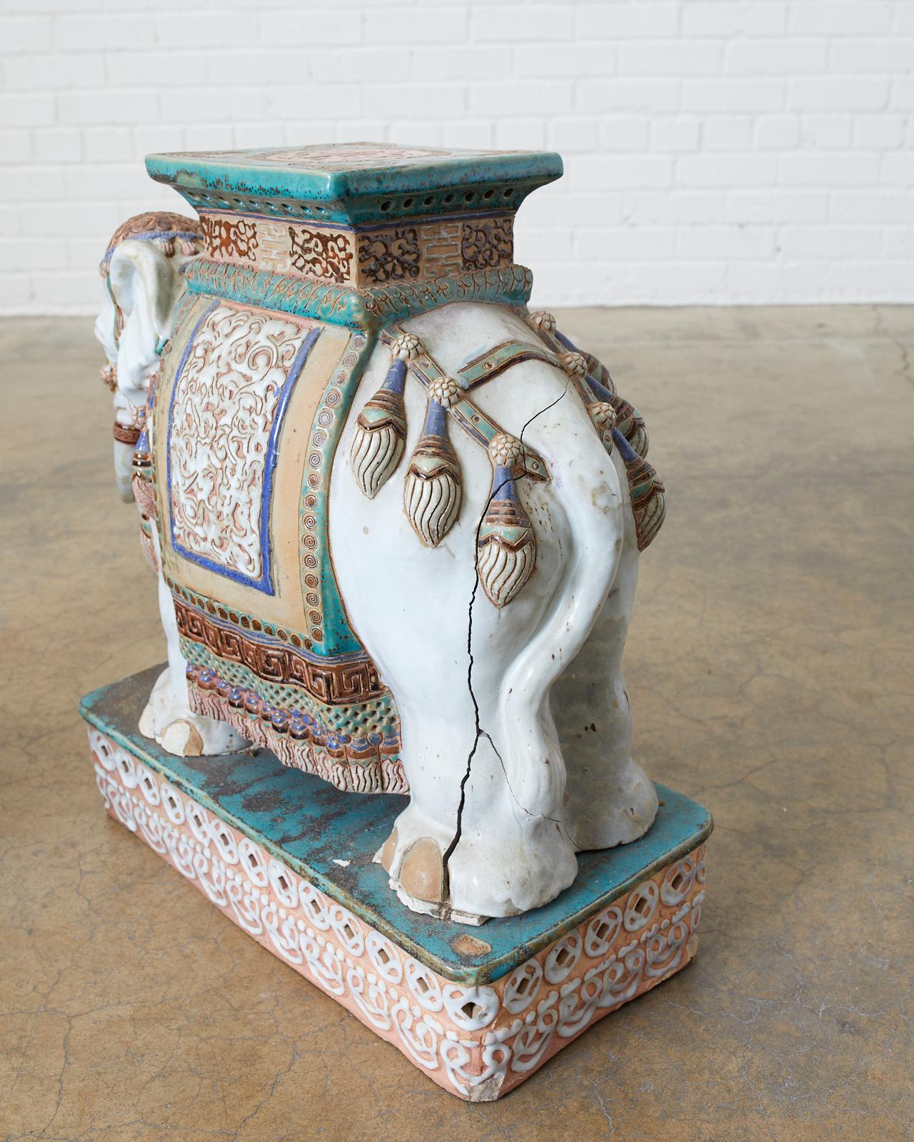 Pair of Ceramic Elephant Garden Stool Drink Tables 4