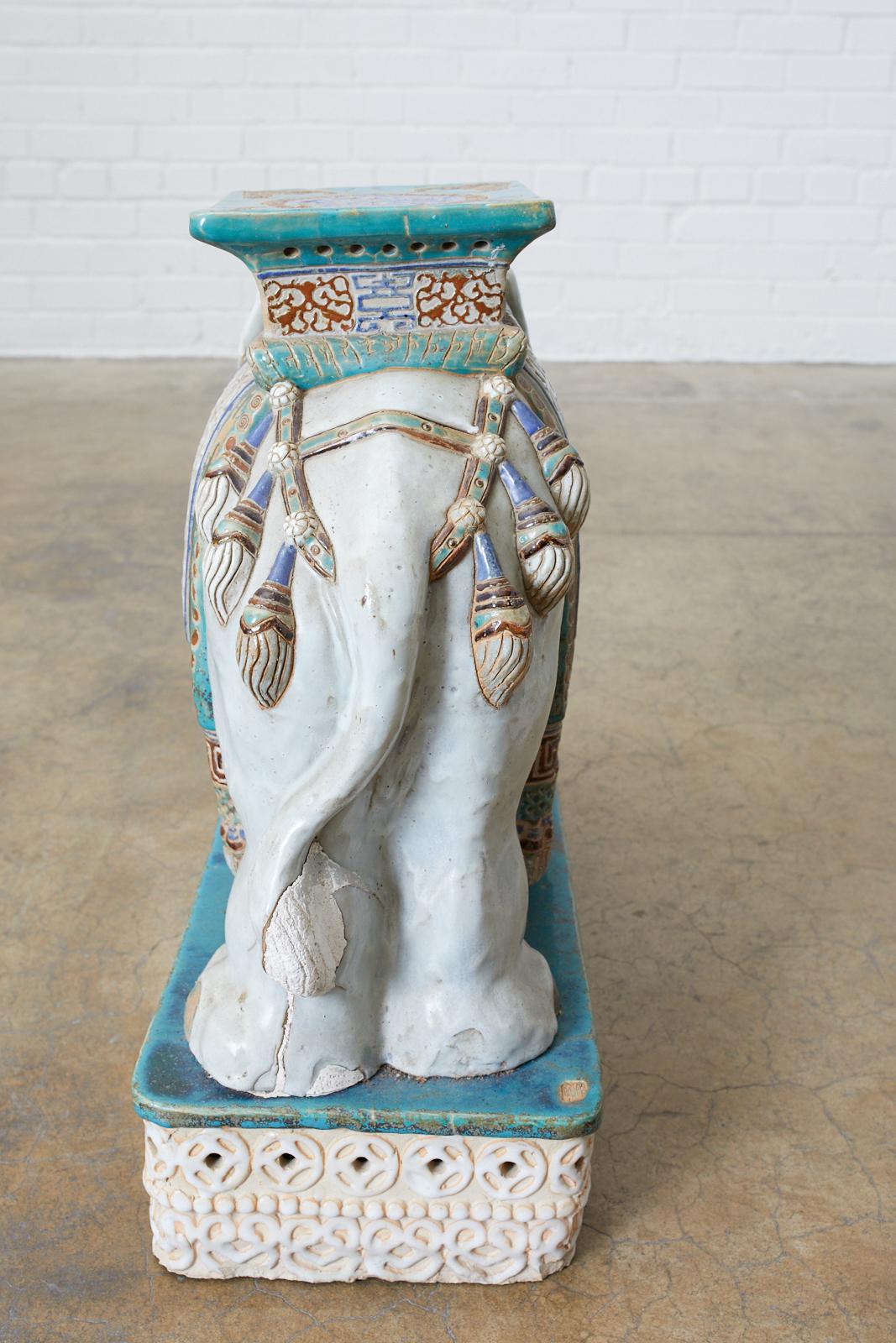 Pair of Ceramic Elephant Garden Stool Drink Tables 6