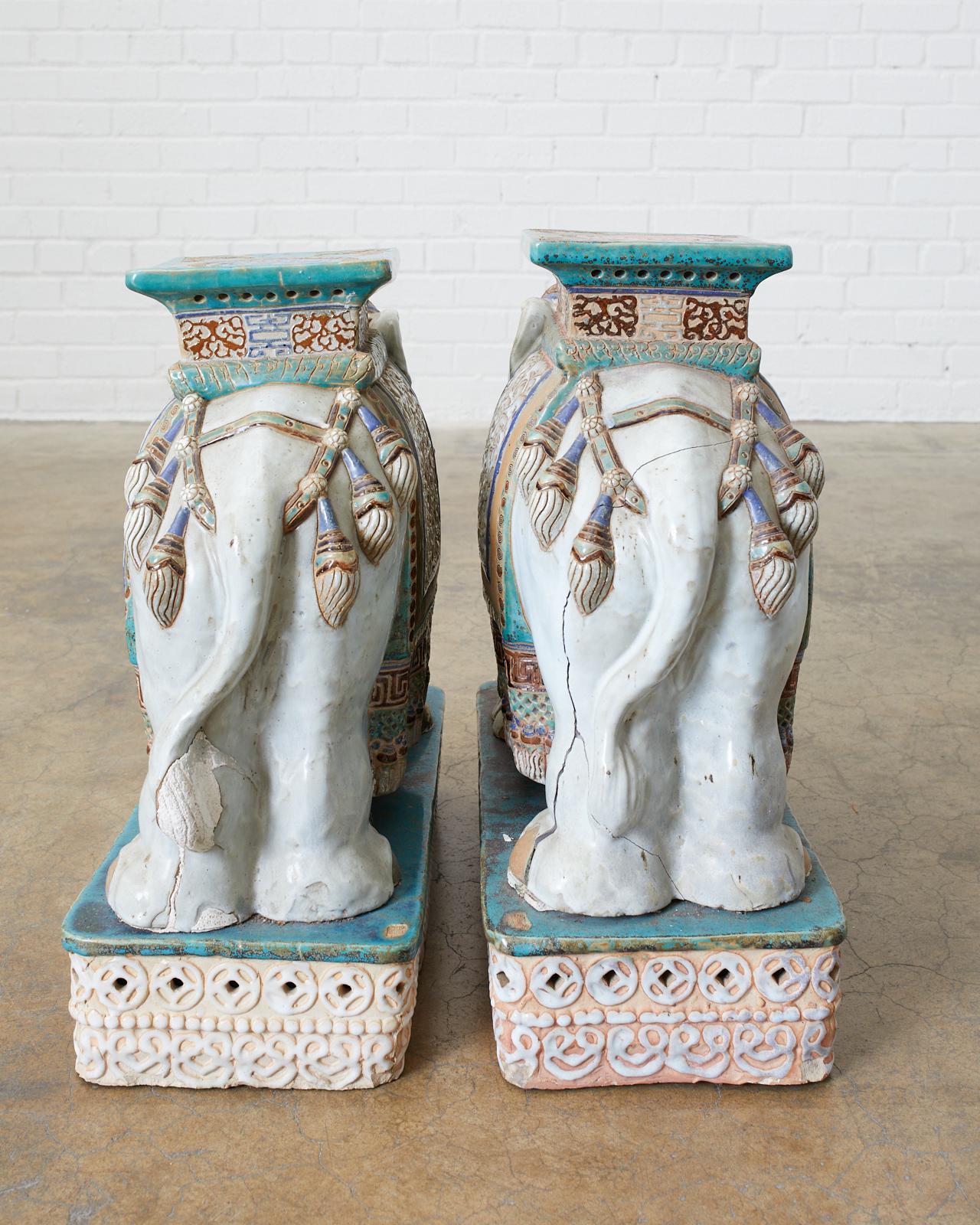 Pair of Ceramic Elephant Garden Stool Drink Tables 7