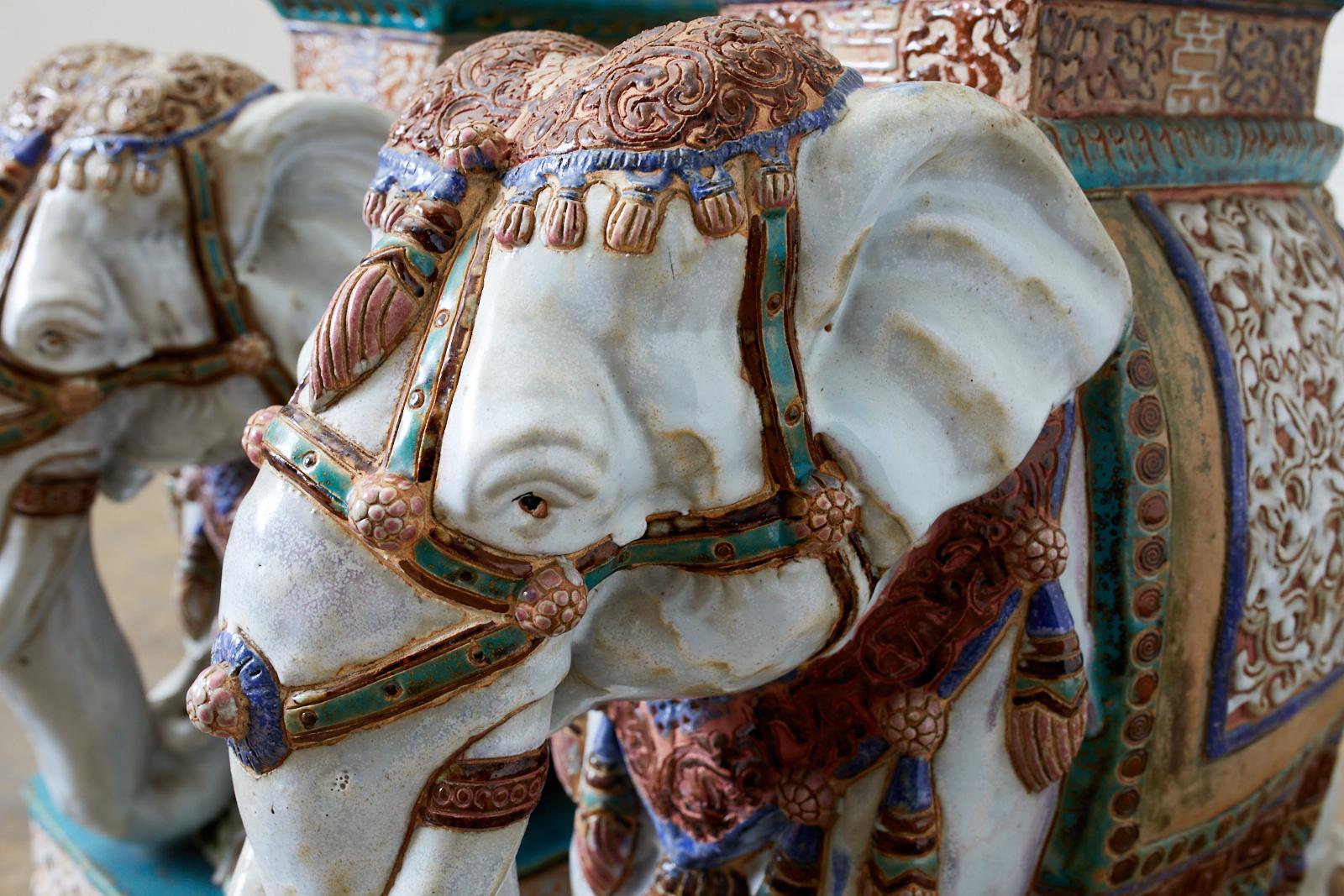 Pair of Ceramic Elephant Garden Stool Drink Tables (Keramik)