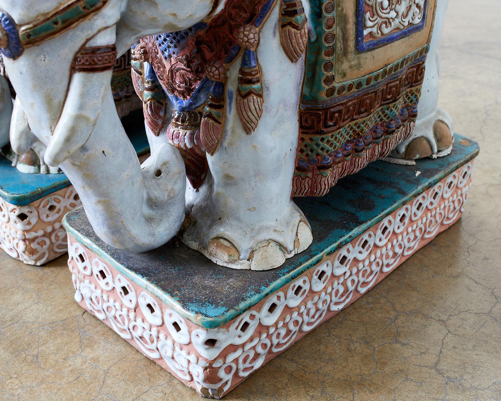 Pair of Ceramic Elephant Garden Stool Drink Tables 1