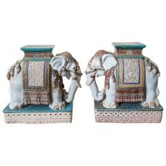 Pair of Ceramic Elephant Garden Stool Drink Tables