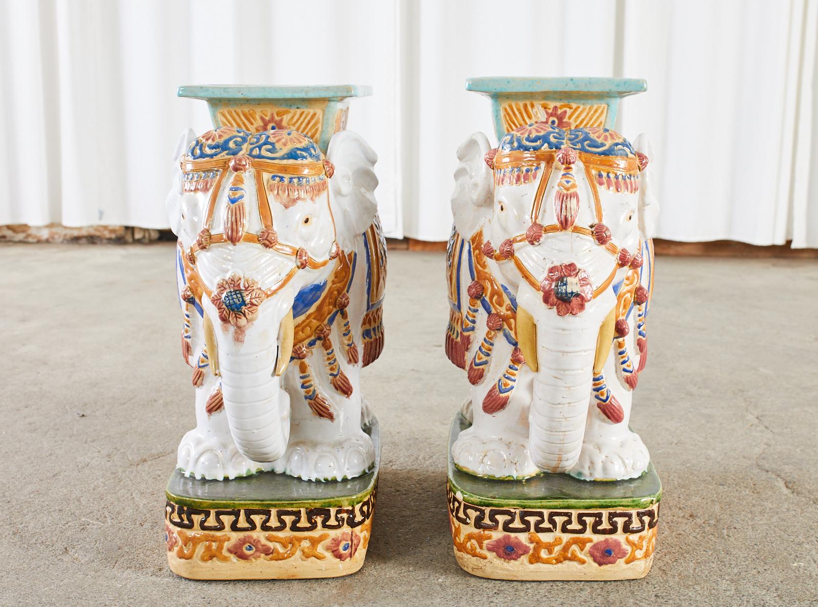 Chinese Pair of Ceramic Elephant Garden Stool Drinks Tables