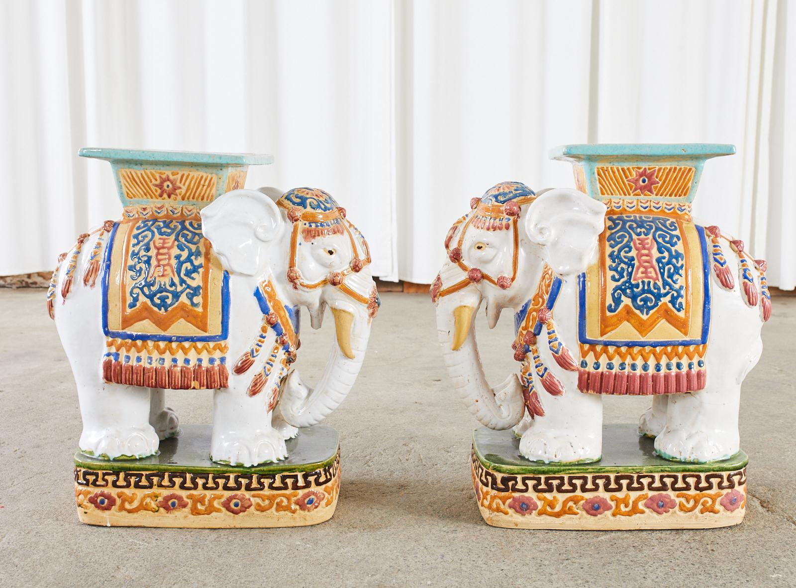 Hand-Crafted Pair of Ceramic Elephant Garden Stool Drinks Tables