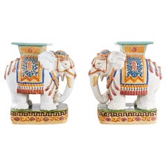 Pair of Ceramic Elephant Garden Stool Drinks Tables