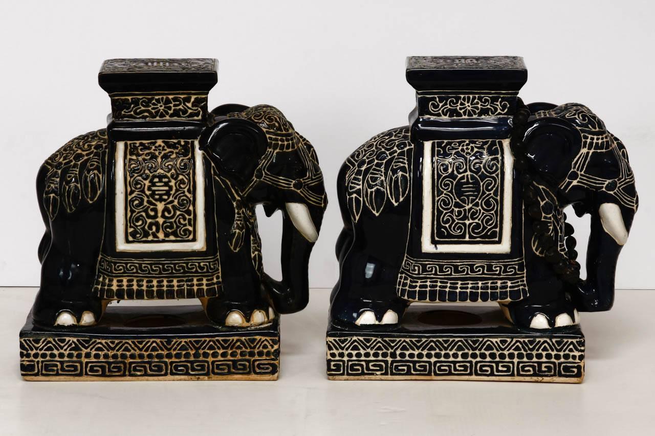 Pair of Ceramic Elephant Garden Stools or Drink Tables 4