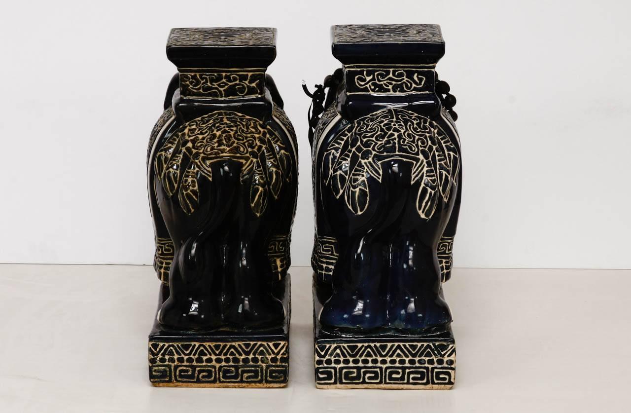 Pair of Ceramic Elephant Garden Stools or Drink Tables 5