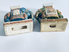 Pair of Ceramic Elephant Plant Holder, Blue and Green, China 20th Century