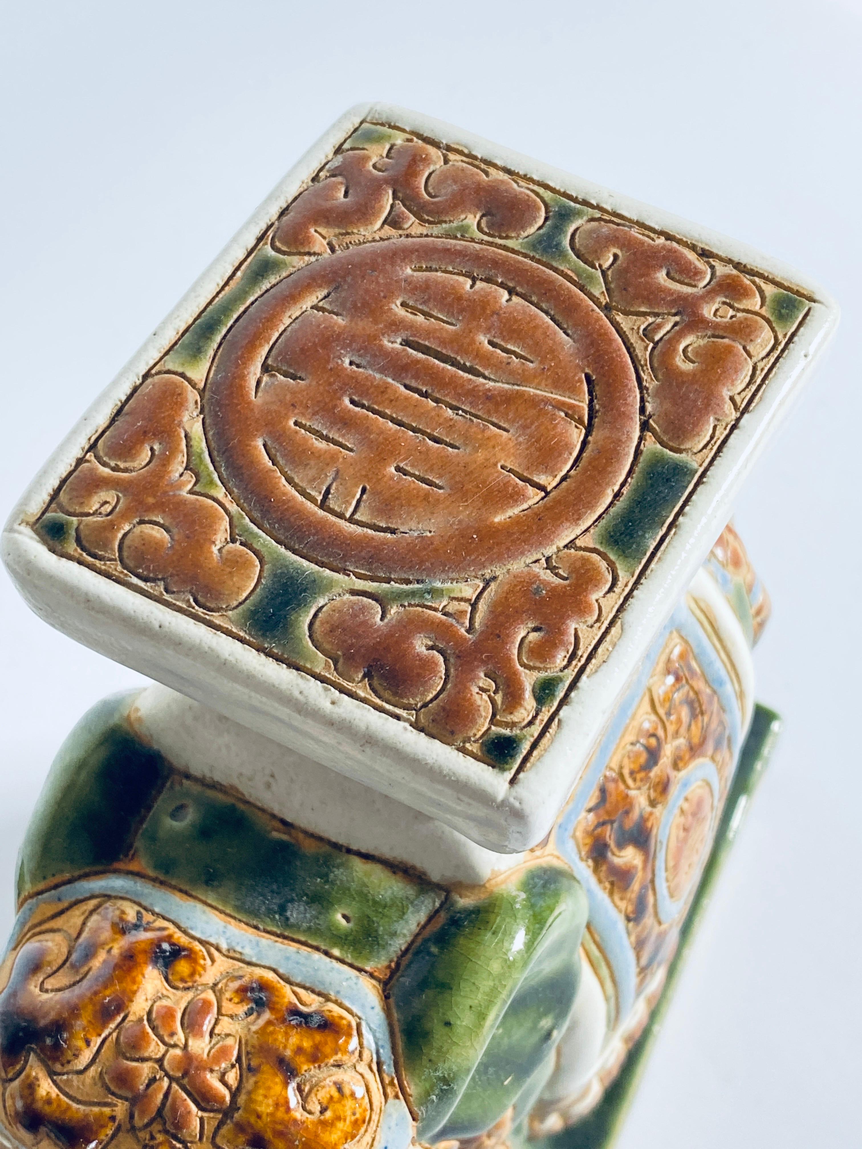 Chinese Pair of Ceramic Elephant Plant Holder, Blue and Green, China 20th Century