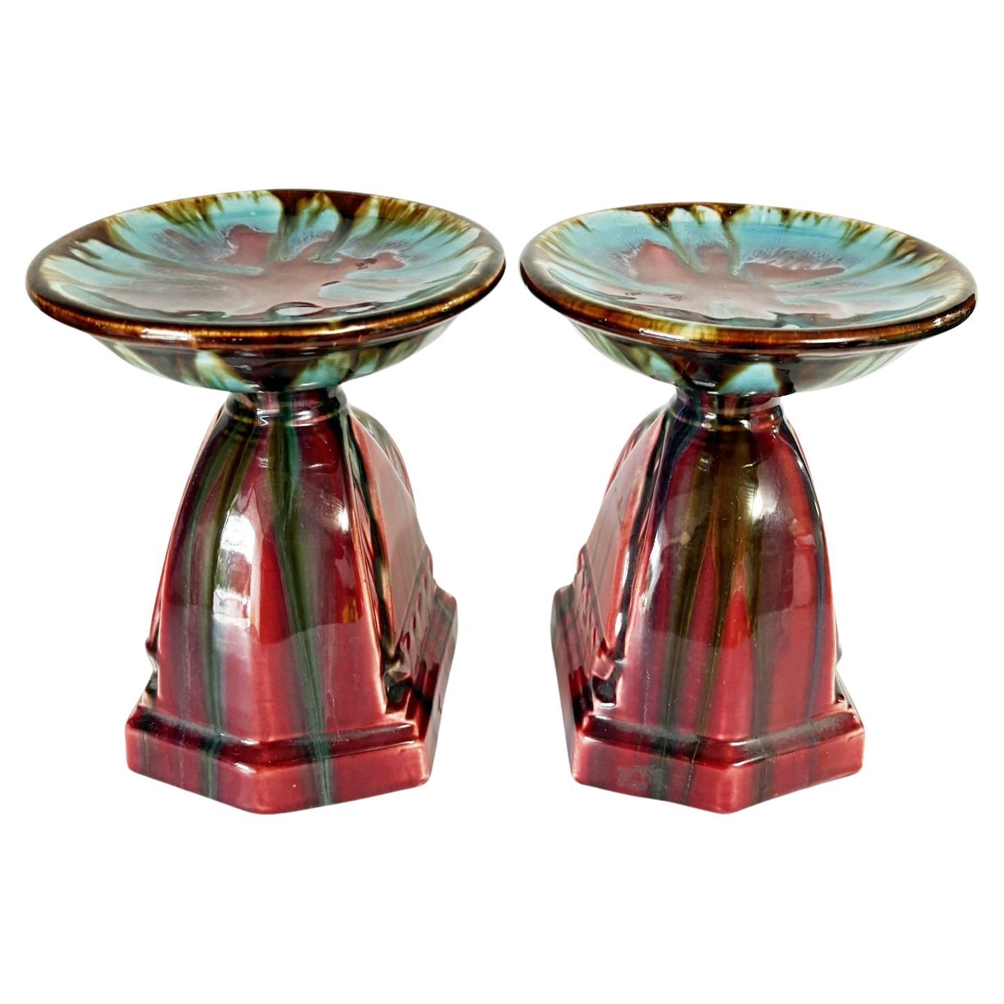 Pair of ceramic fireplace accessories, empty pockets, France, 1930 For Sale