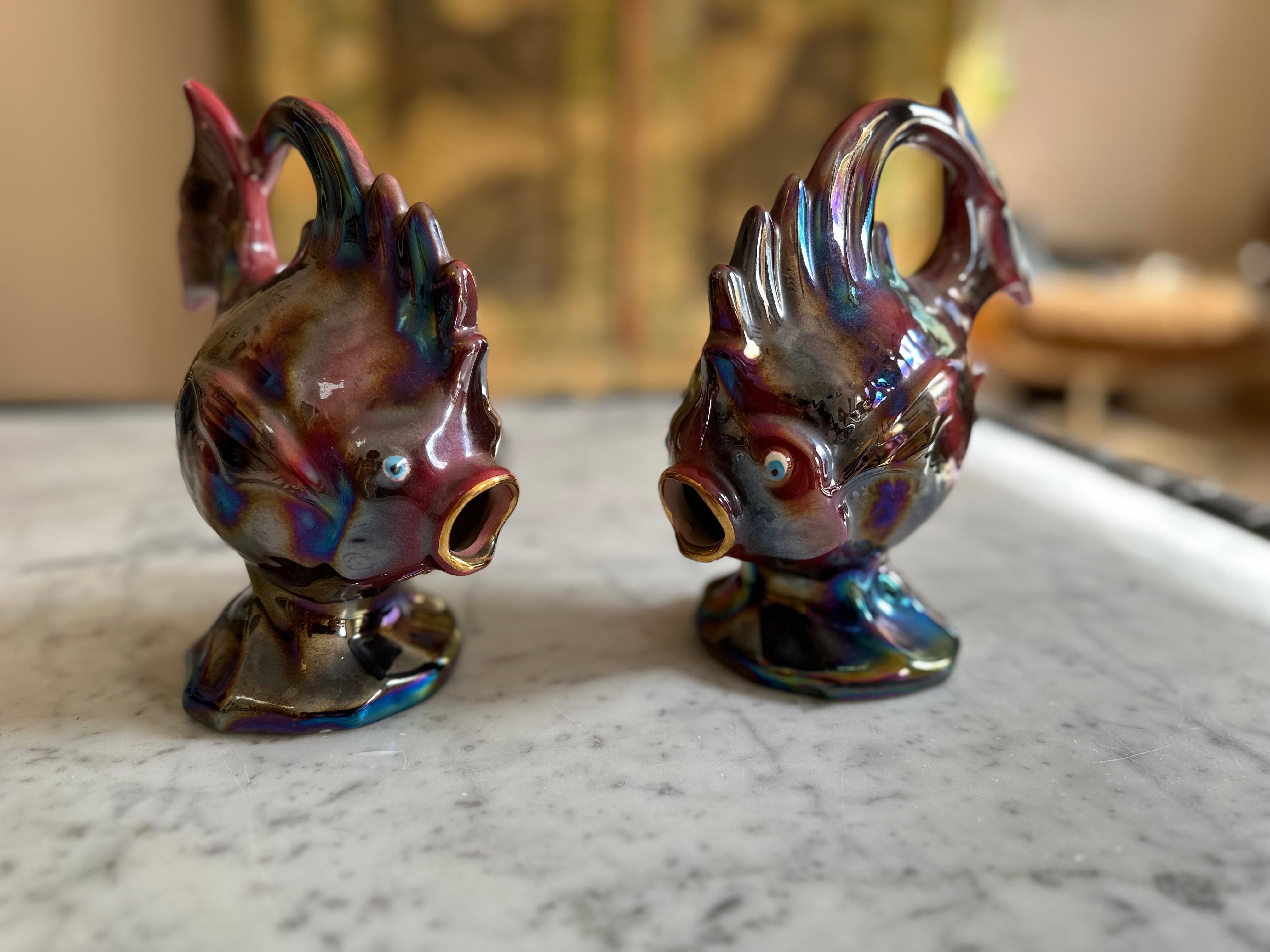 Glazed Pair of Ceramic fish, mid-century by Florence Monte Carlo For Sale