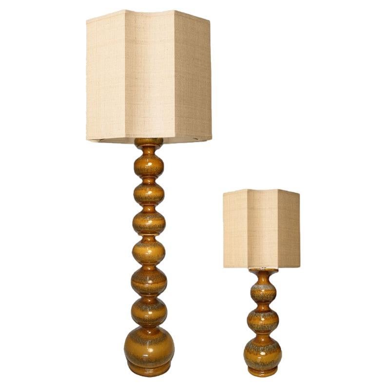 Paire de lampadaires en céramique avec nouvel abat-jour hexagonal par Rene His, années 1960 (