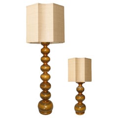 Paire de lampadaires en céramique avec nouvel abat-jour hexagonal par Rene His, années 1960 (