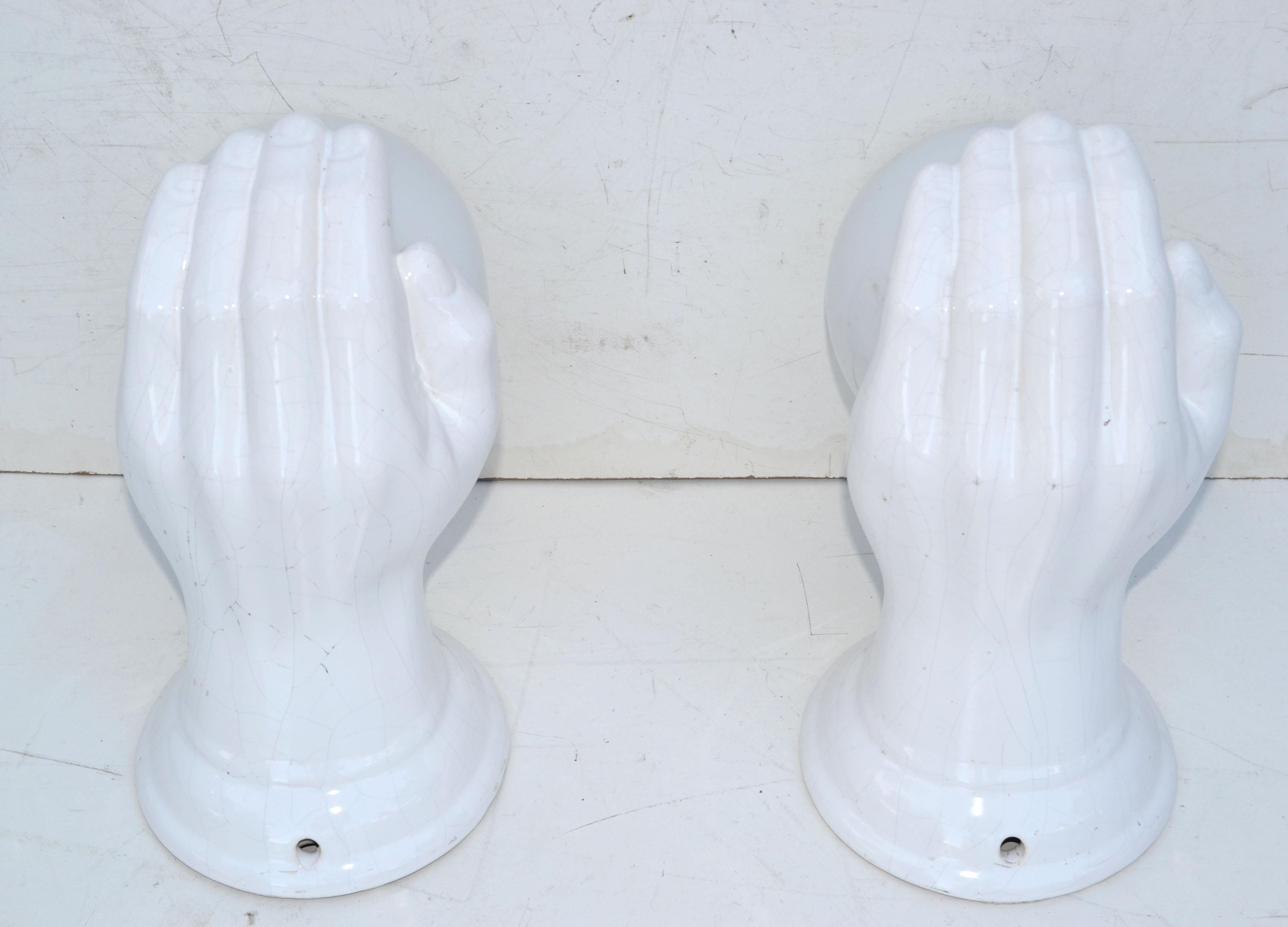 Pair of Ceramic French Hand Sconces Wall Lights Mid-Century Modern For Sale 7