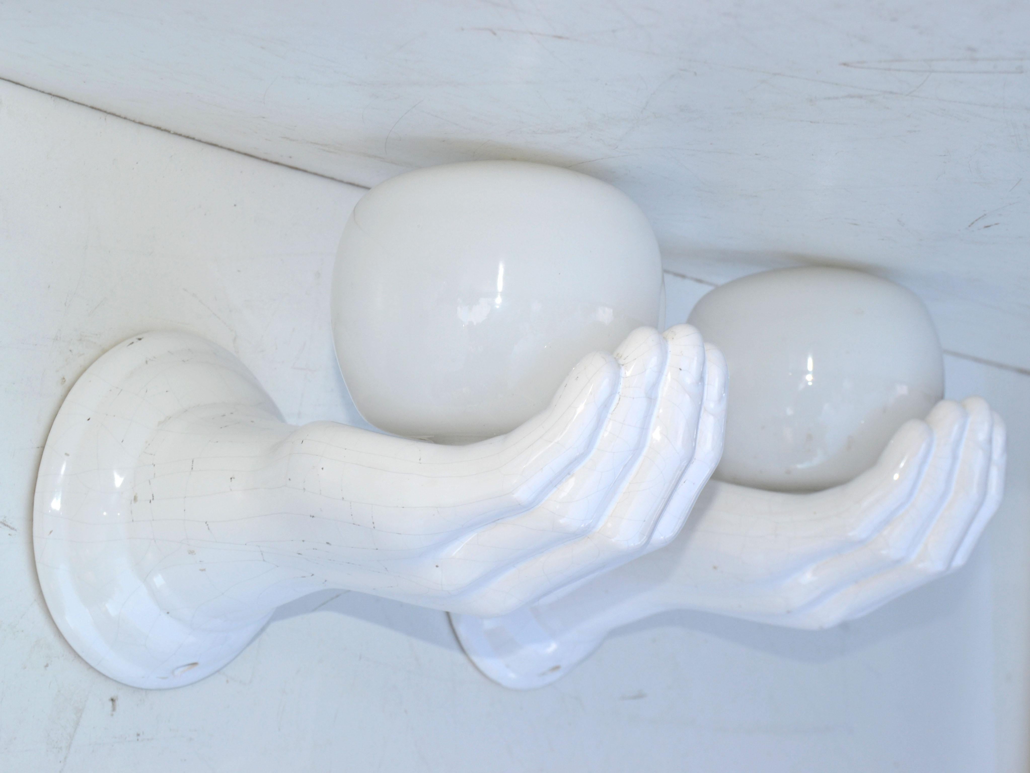 Pair of Ceramic French Hand Sconces Wall Lights Mid-Century Modern For Sale 9