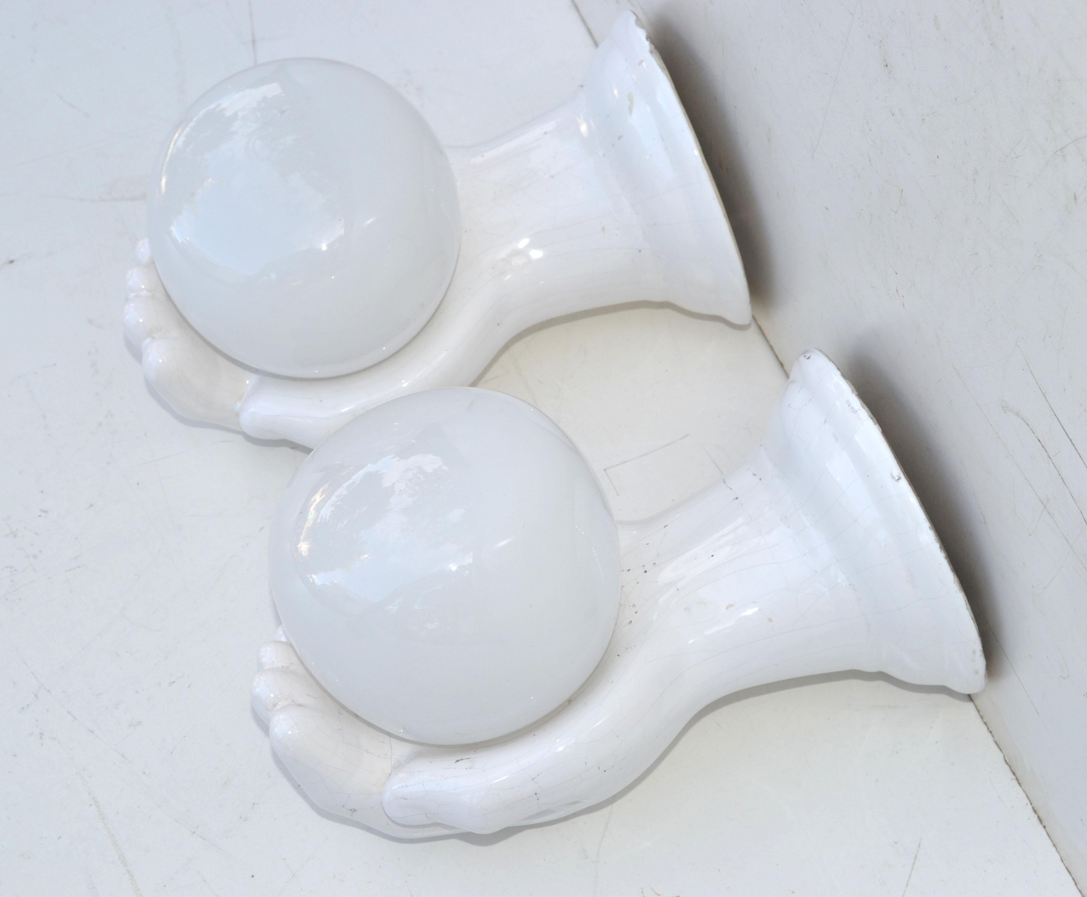 Pair of Ceramic French Hand Sconces Wall Lights Mid-Century Modern For Sale 3