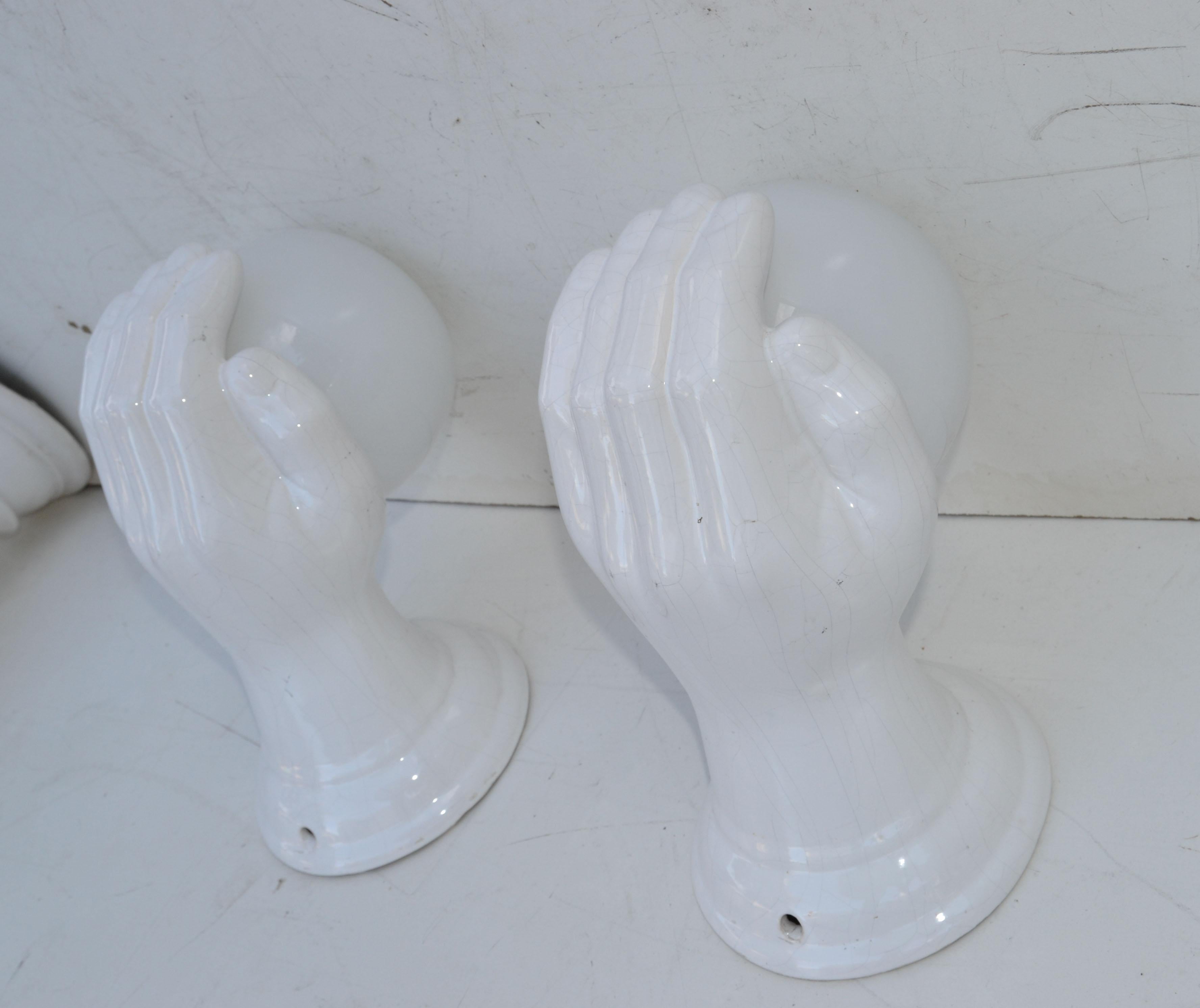 Pair of Ceramic French Hand Sconces Wall Lights Mid-Century Modern For Sale 4