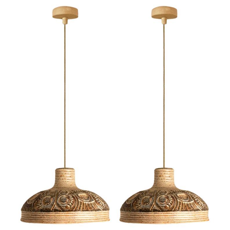 Pair of Ceramic Geometric Pendants by Jette Hellerøe for Axella Denmark, 1960s im Angebot