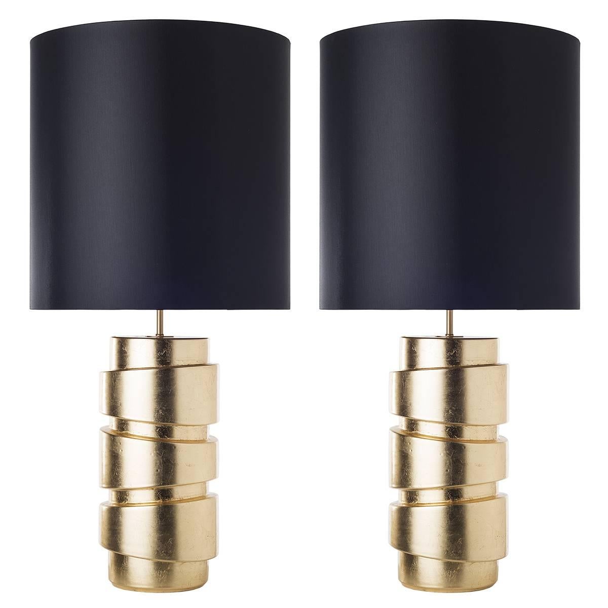 Pair of Ceramic Geometric Silhouette Table Lamps For Sale