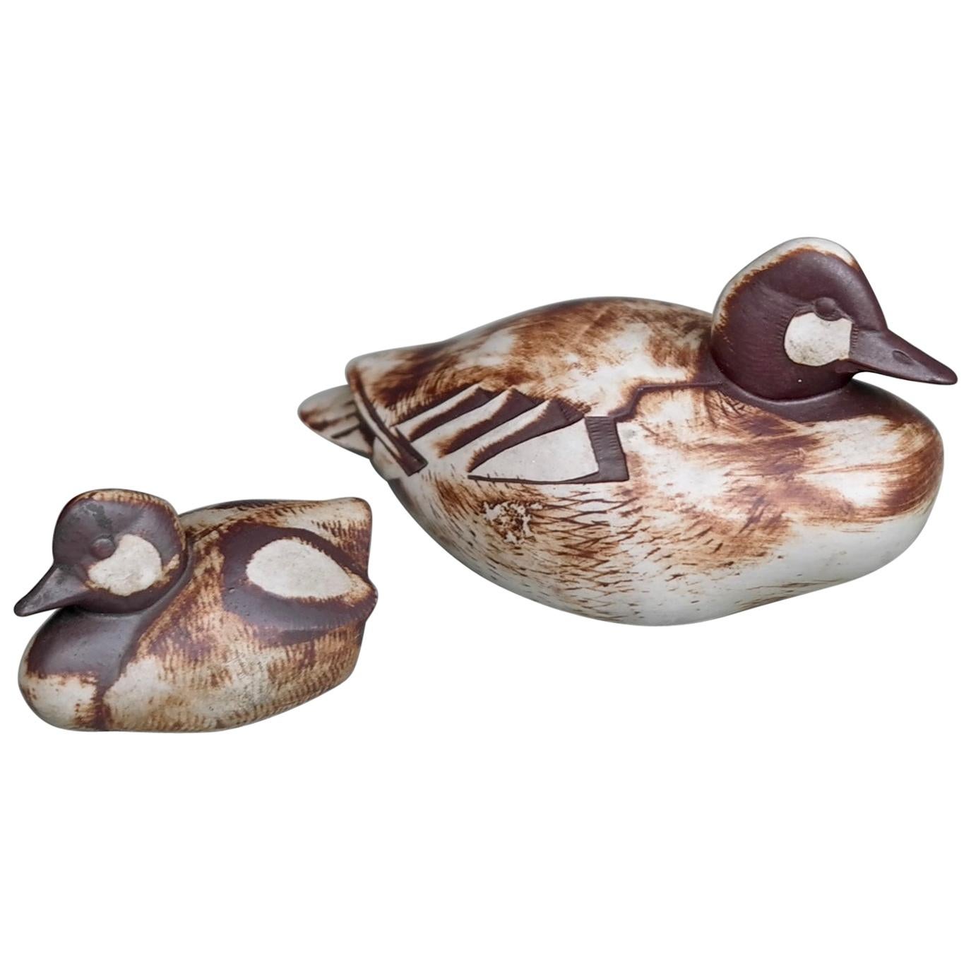 Pair of Ceramic Glazed Knipa Ducks by Paul Hoff for Gustavsberg, Sweden For Sale