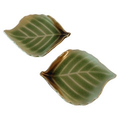 Pair of Ceramic Green and Brown Kenco Leaves Shaped Coasters