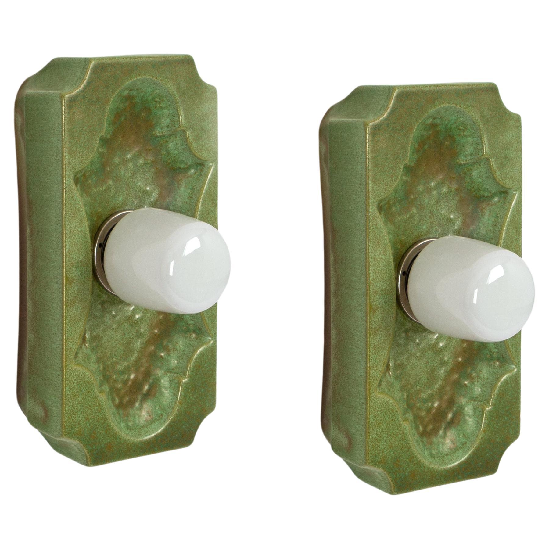 Pair of Ceramic Green Wall Light Sputnik, Germany 1970s For Sale