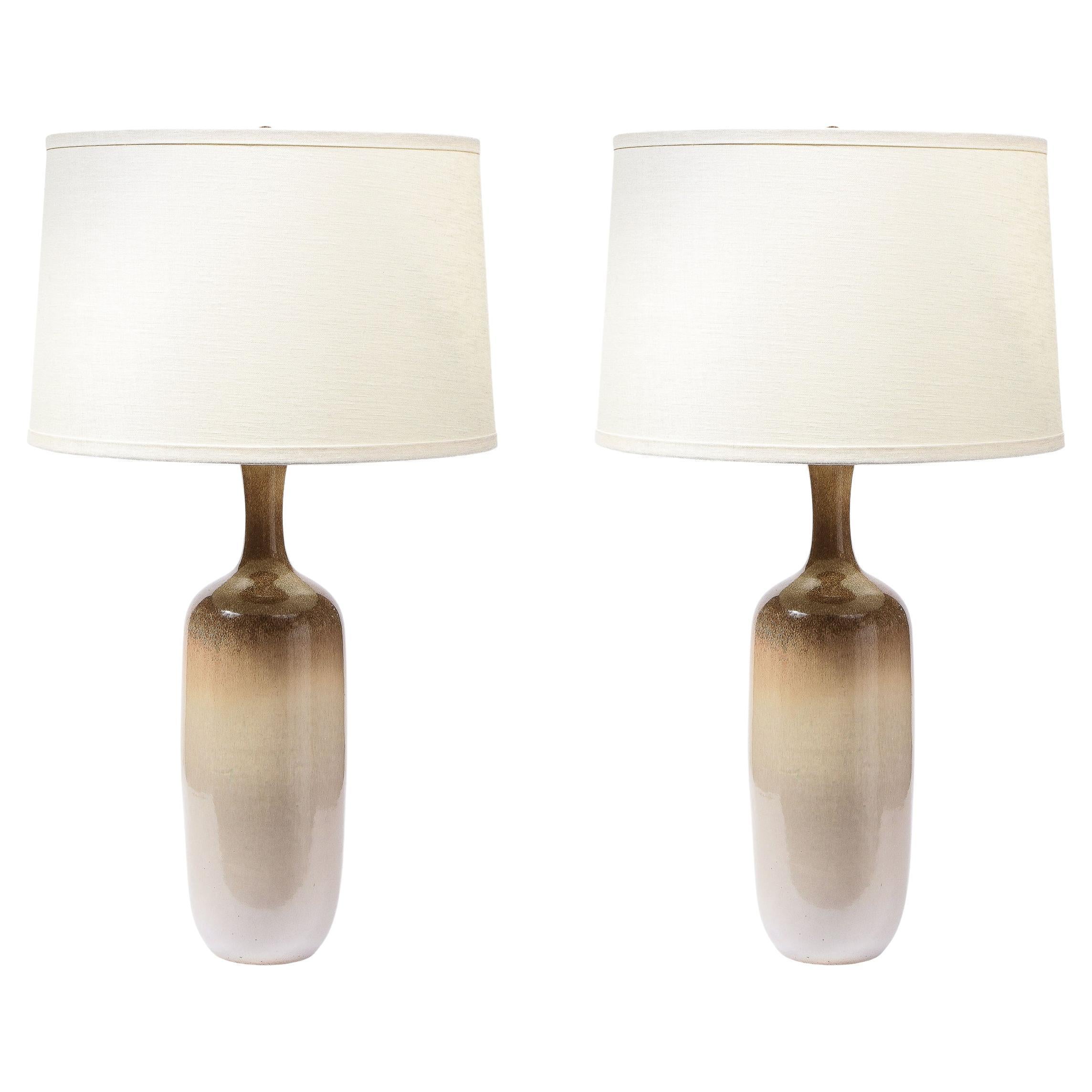 Pair of Ceramic Hand Painted Gradient Table Lamps by Design Techniques 