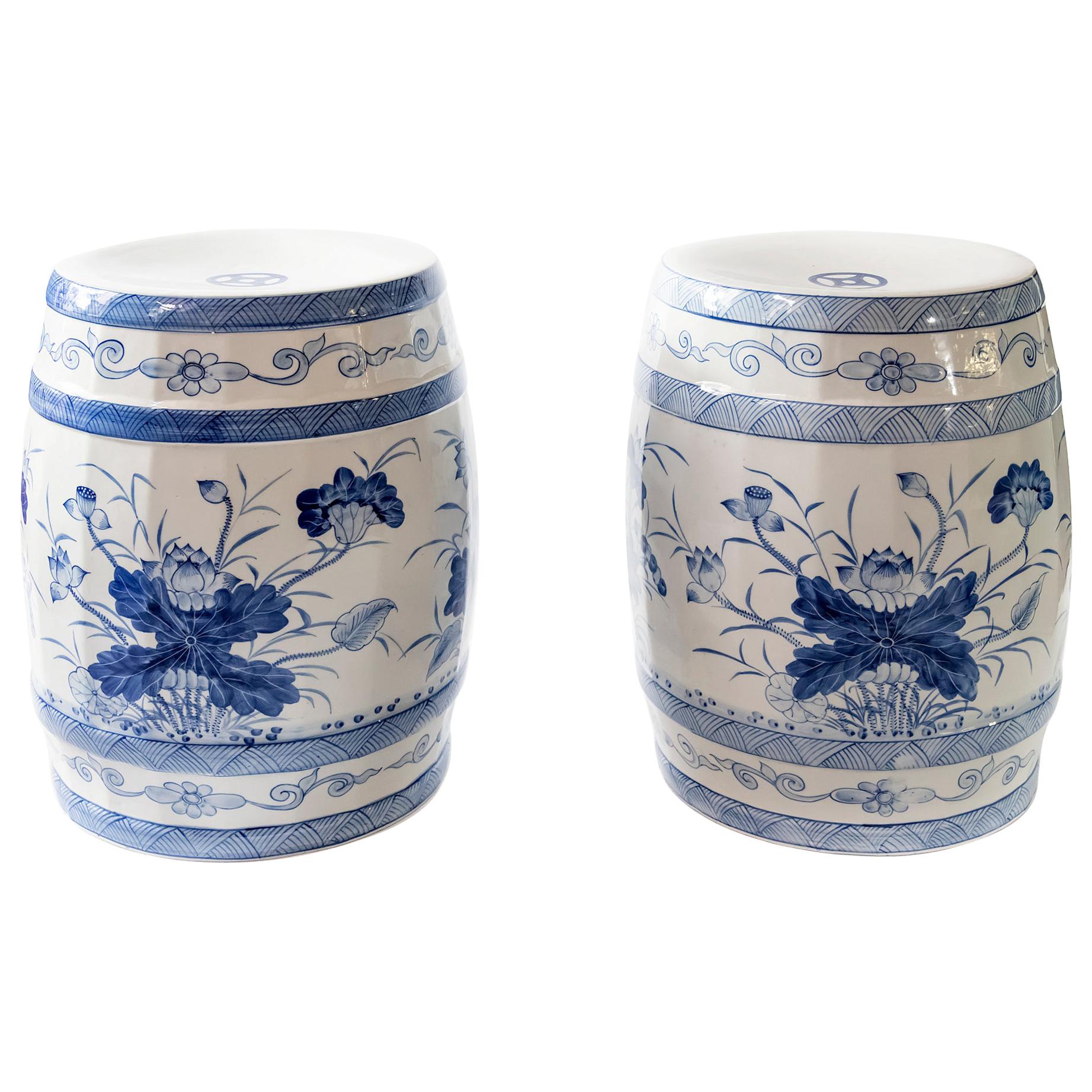 Pair of Ceramic Hand Painted Chinese Garden Stools