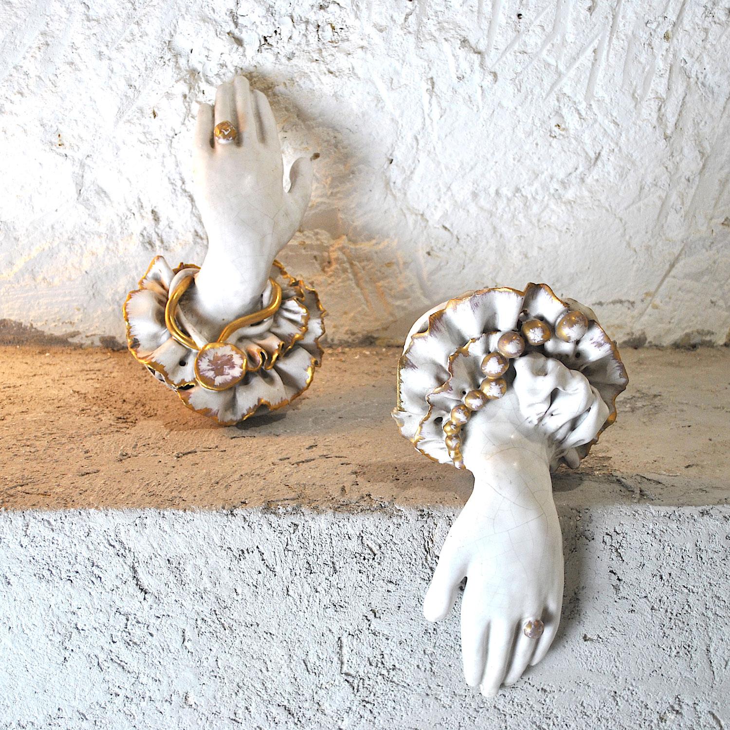 Early 20th Century Pair of Ceramic Hands 1920s in Art Deco