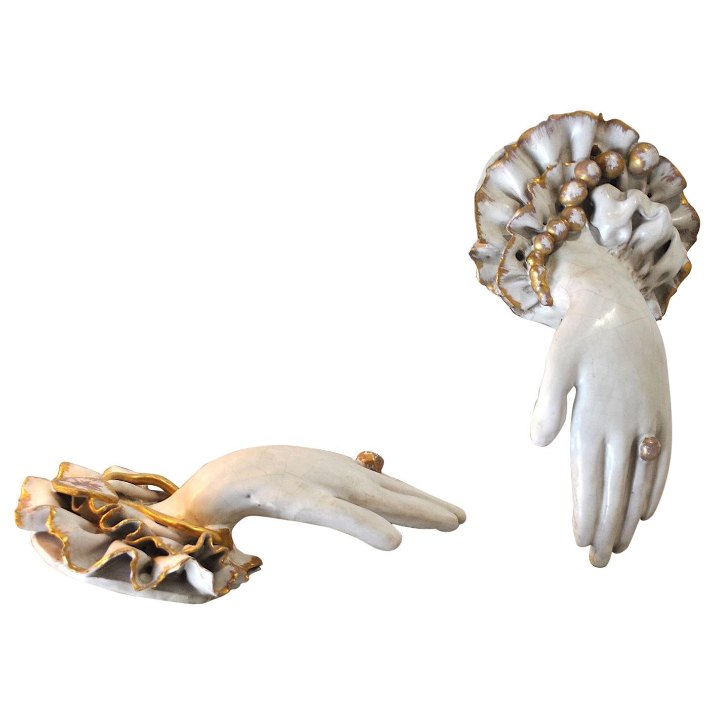 Pair of Ceramic Hands 1920s in Art Deco