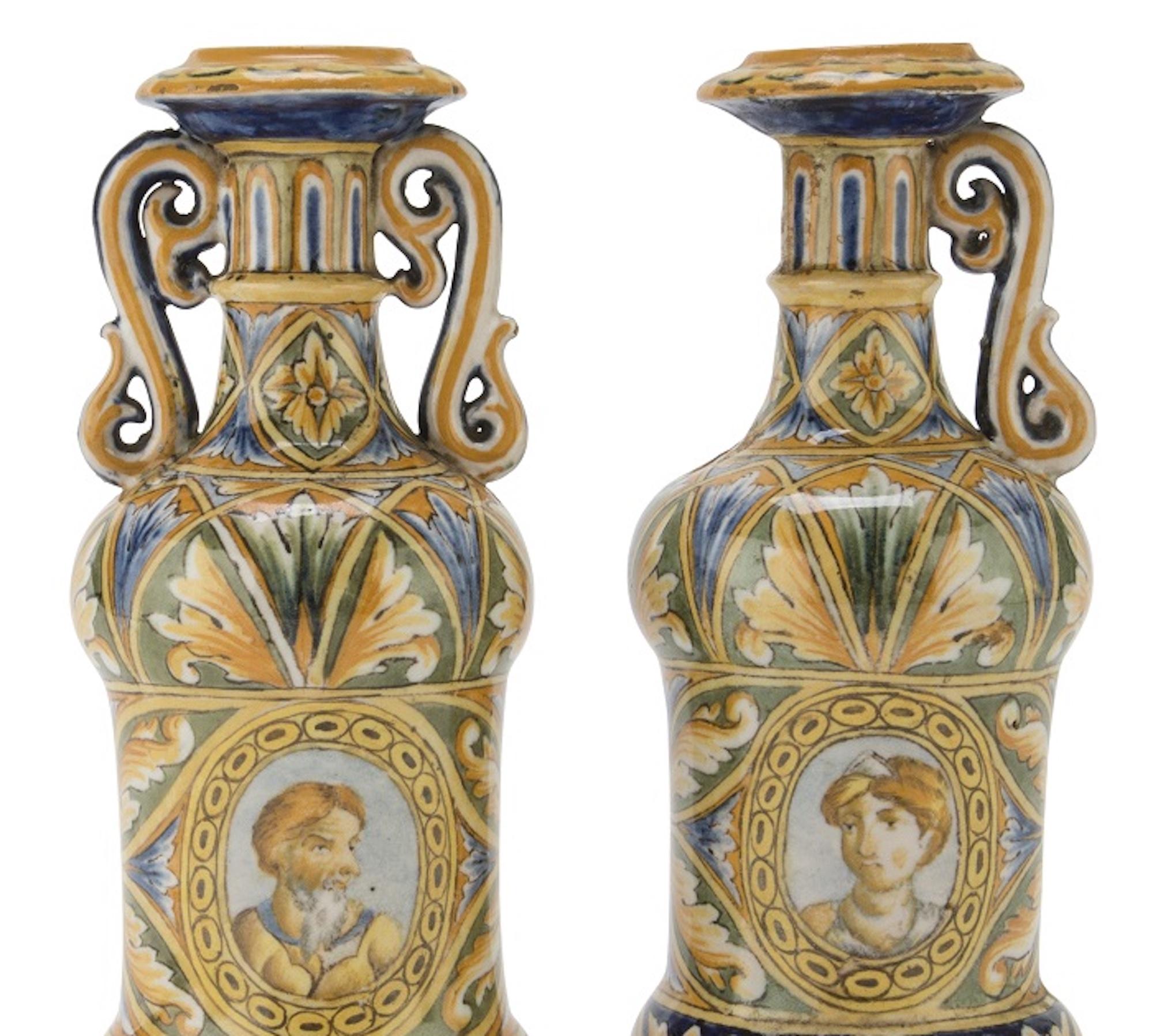 Majolica Pair of Ceramic Jugs by Italian School, 19th Century