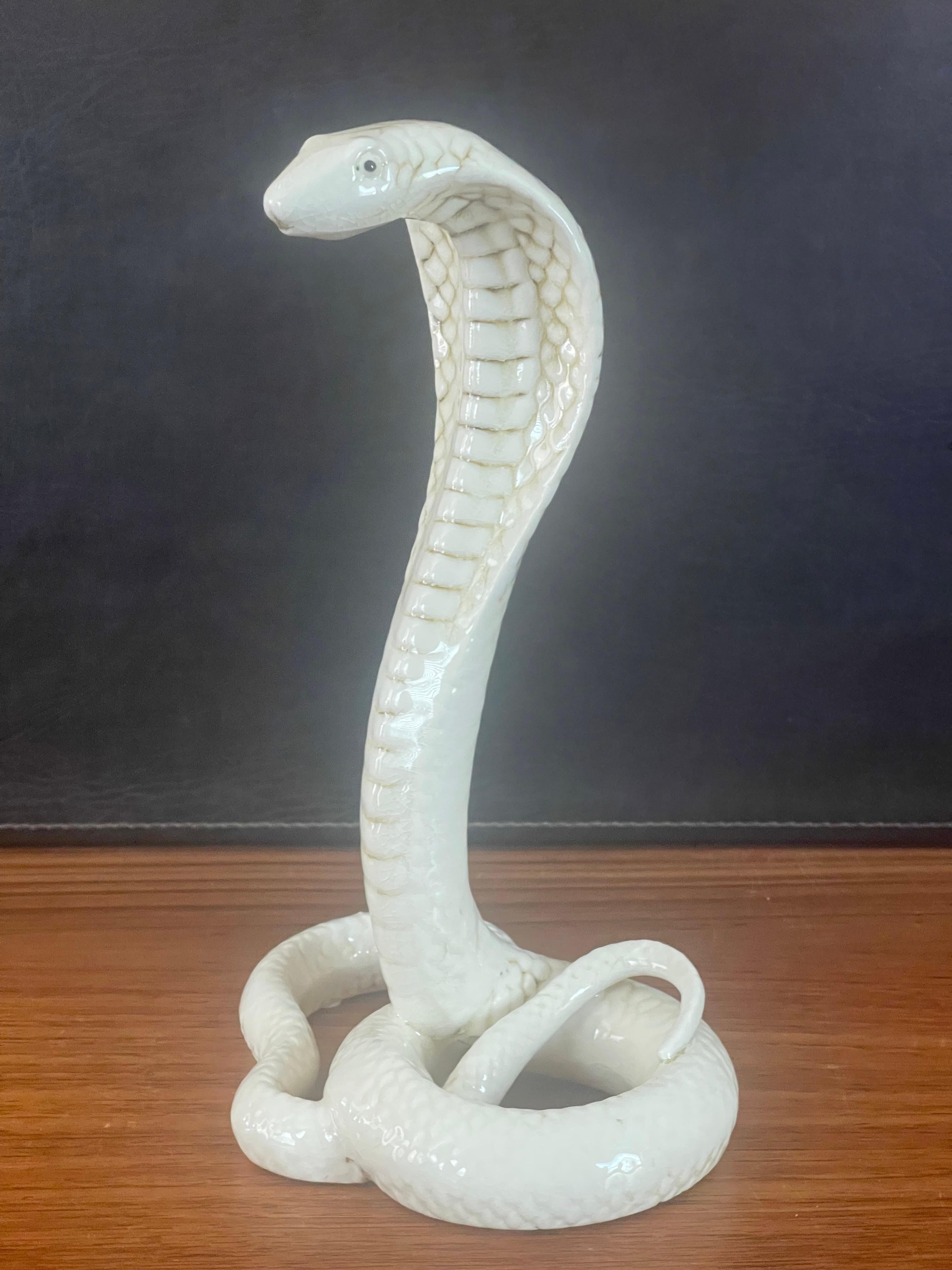 Pair of Ceramic King Cobra Snake Sculptures For Sale 3
