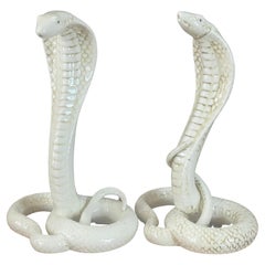 Pair of Ceramic King Cobra Snake Sculptures