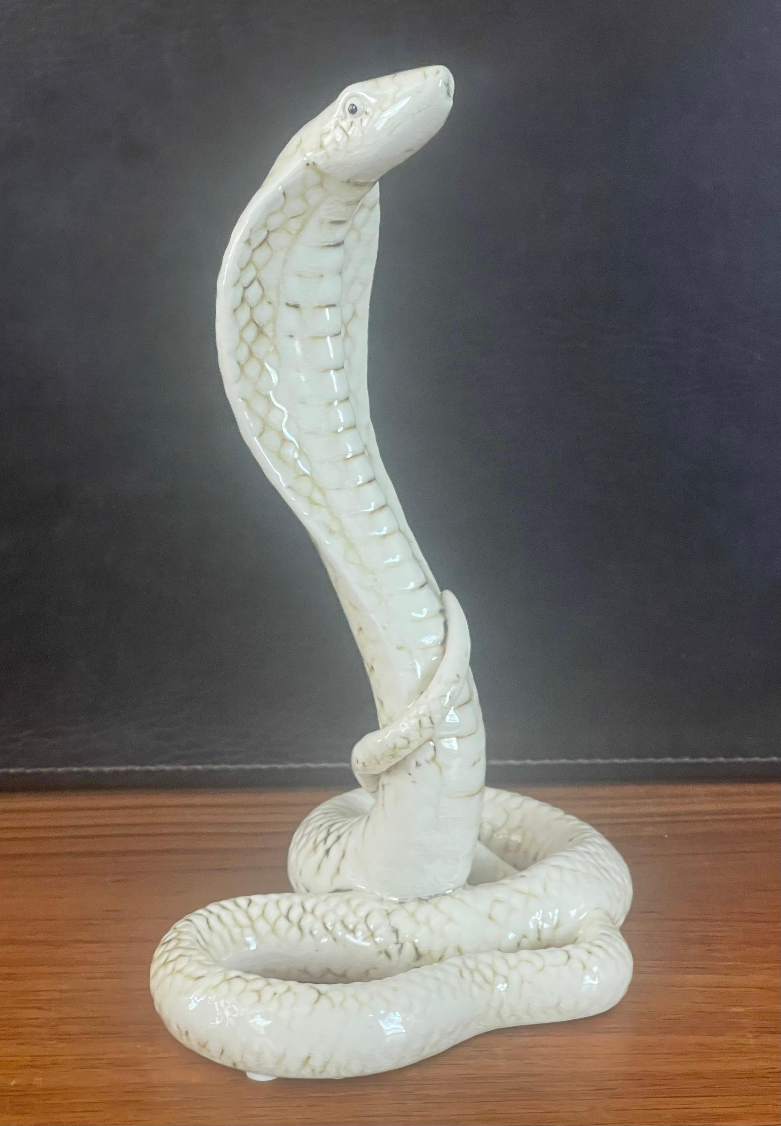 Hollywood Regency Pair of Ceramic King Cobra Snake Sculptures For Sale