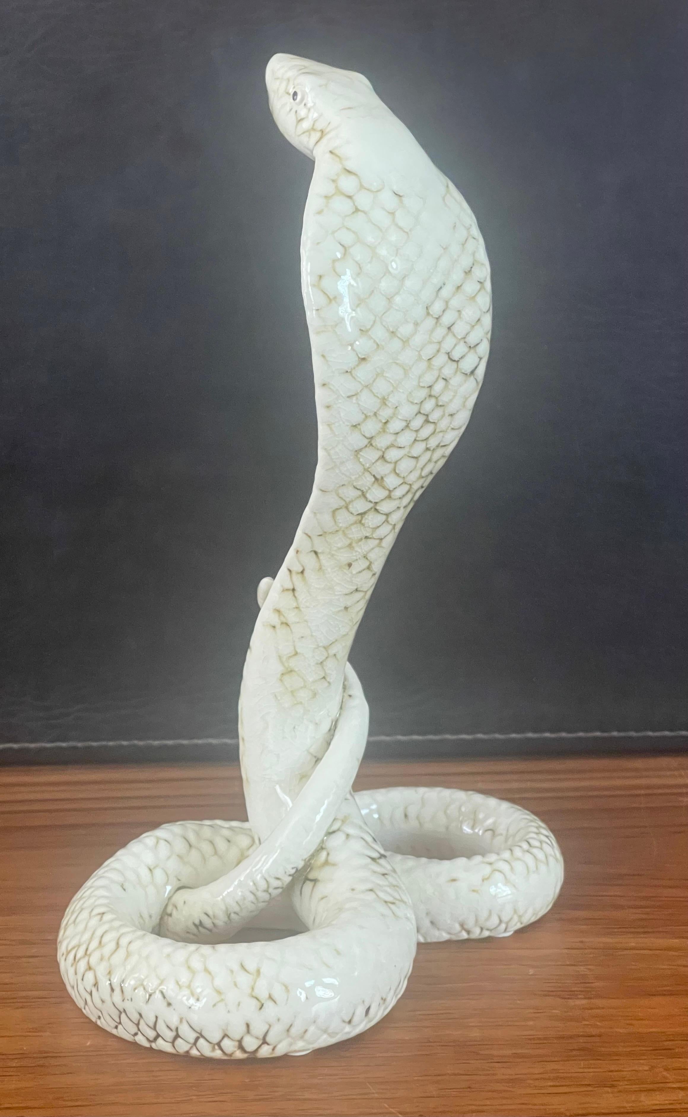 Pair of Ceramic King Cobra Snake Sculptures In Good Condition For Sale In San Diego, CA