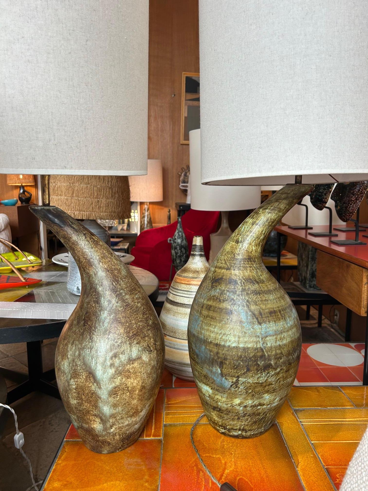 Pair of Ceramic lamp signed 2 Potiers
