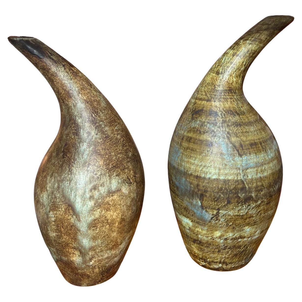 Pair of ceramic lamp by Les 2 Potiers, France, 1960s For Sale