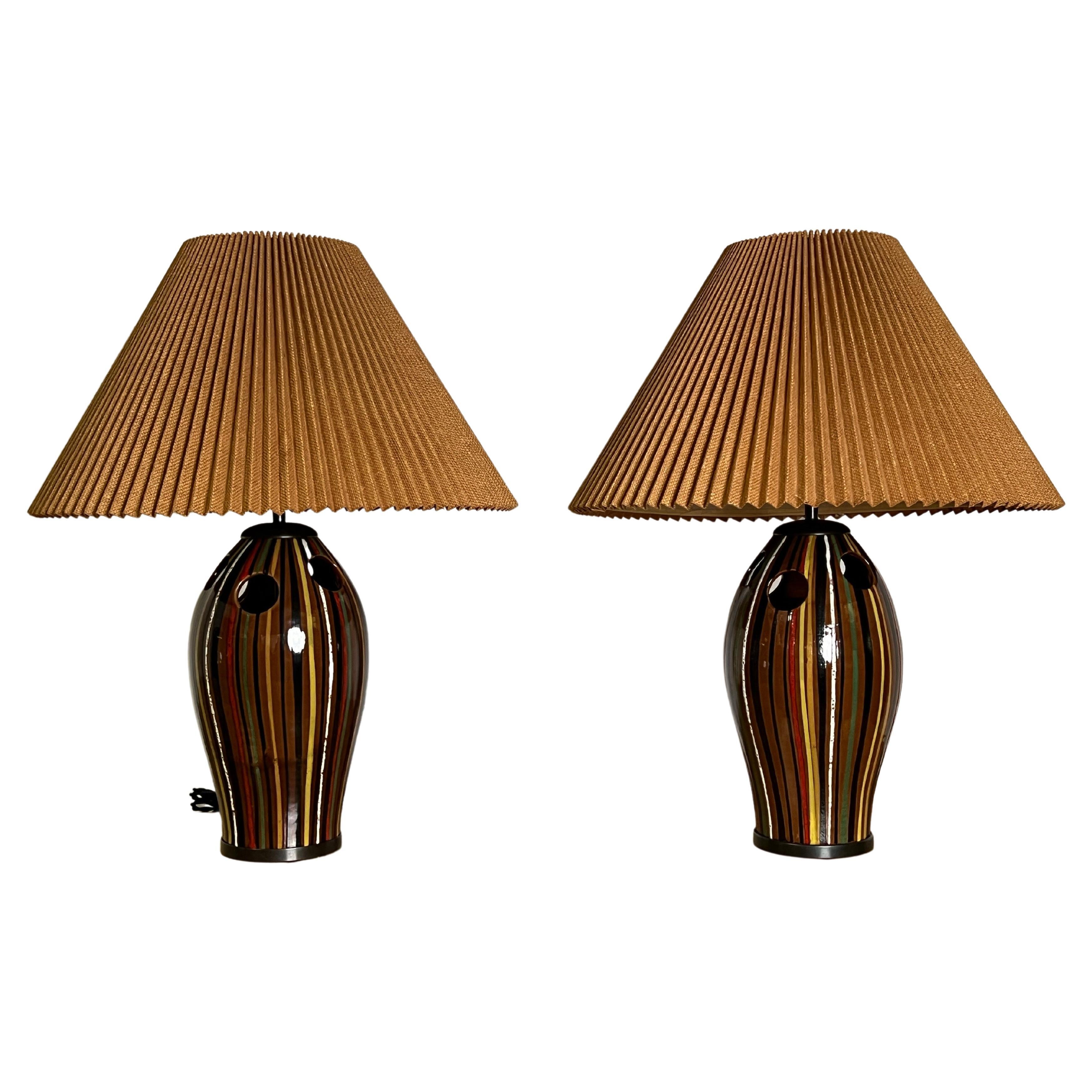 Pair of Italian Cityscape Ceramic Table Lamps by Bitossi at 1stDibs